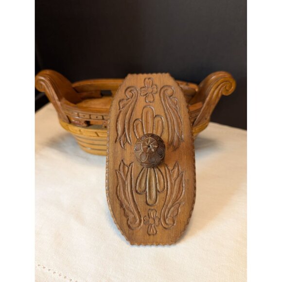 Handcrafted Wood Viking Boat-Shaped Box With Removable Lid & Carved Detailing - Picture 7 of 10